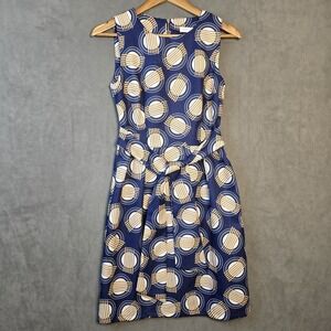 MARC ANGELO Size Eur 36 UK 8 Navy Geo‎ Knee Length Zip Back Square Neck  Dress